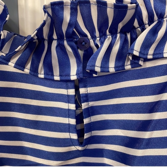 Talbots RSVP Blue & White Ruffle Neck Blouse. - Picture 6 of 11